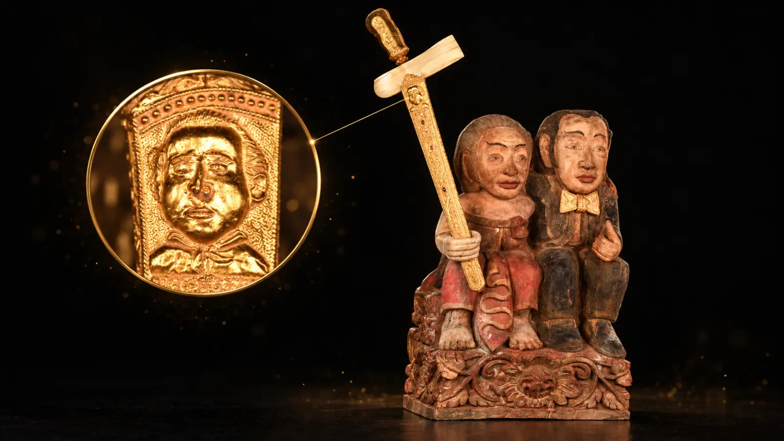 Close up detailed of Gold Ornament Mads Lange with Gusti Ngurah Gede Kesiman Holding a Keris